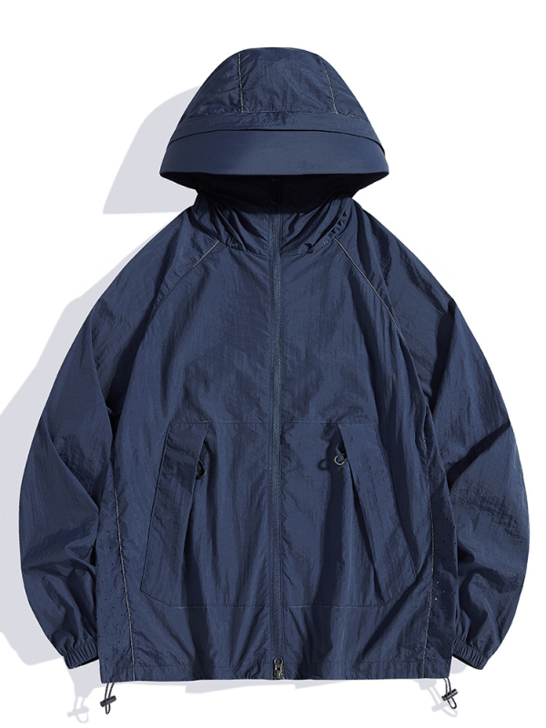 Geacă de vânt outdoor cu glugă, din nailon ușor, protecție UV UPF50+, pentru pescuit, drumeții și călătorii