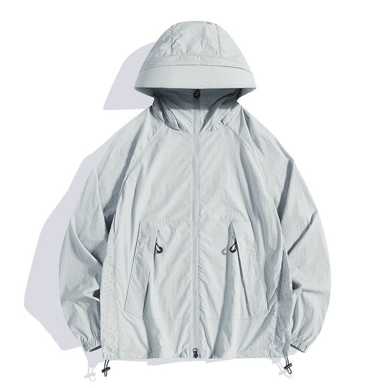 Geacă de vânt outdoor cu glugă, din nailon ușor, protecție UV UPF50+, pentru pescuit, drumeții și călătorii