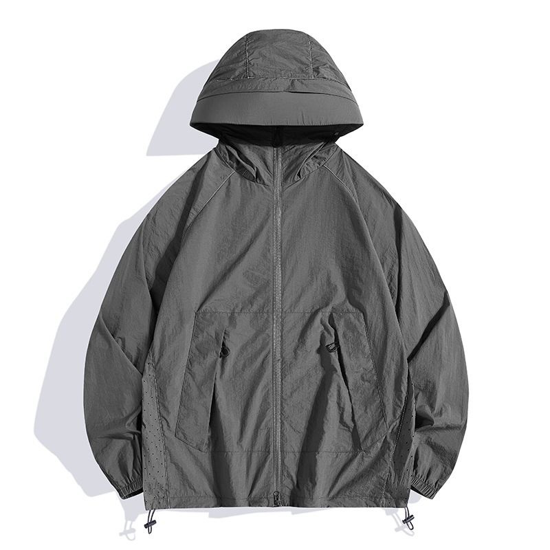 Geacă de vânt outdoor cu glugă, din nailon ușor, protecție UV UPF50+, pentru pescuit, drumeții și călătorii