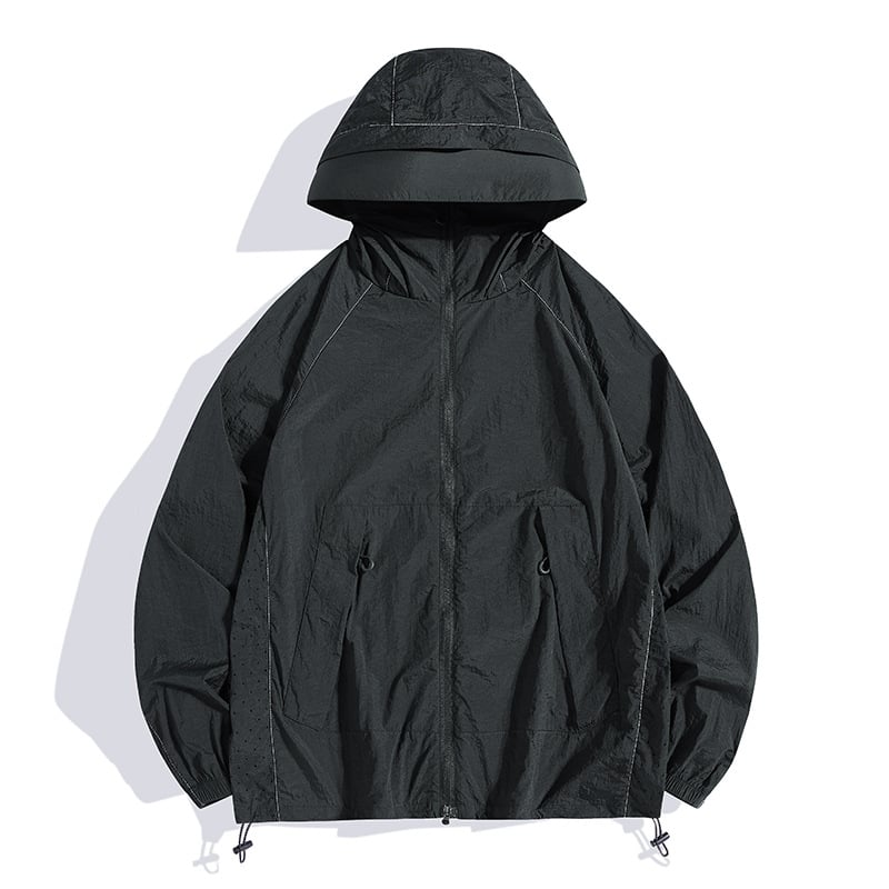 Geacă de vânt outdoor cu glugă, din nailon ușor, protecție UV UPF50+, pentru pescuit, drumeții și călătorii