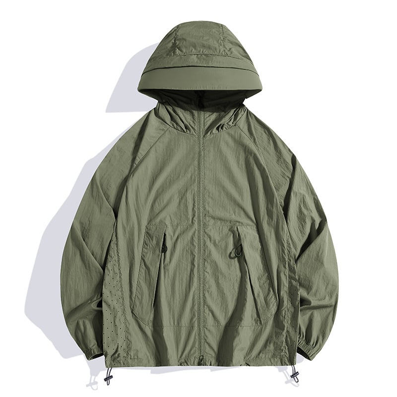 Geacă de vânt outdoor cu glugă, din nailon ușor, protecție UV UPF50+, pentru pescuit, drumeții și călătorii
