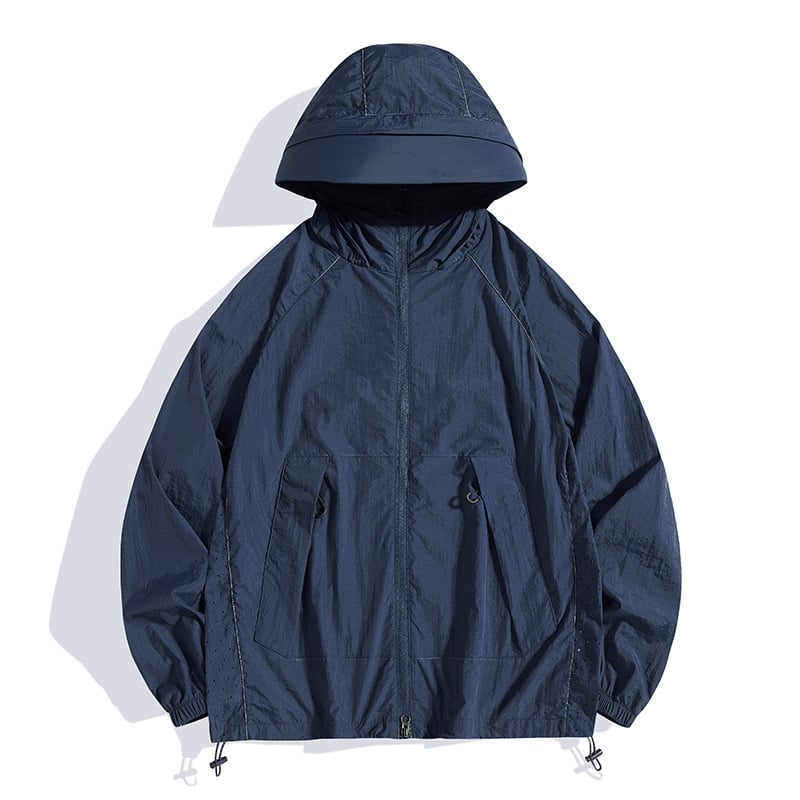 Geacă de vânt outdoor cu glugă, din nailon ușor, protecție UV UPF50+, pentru pescuit, drumeții și călătorii