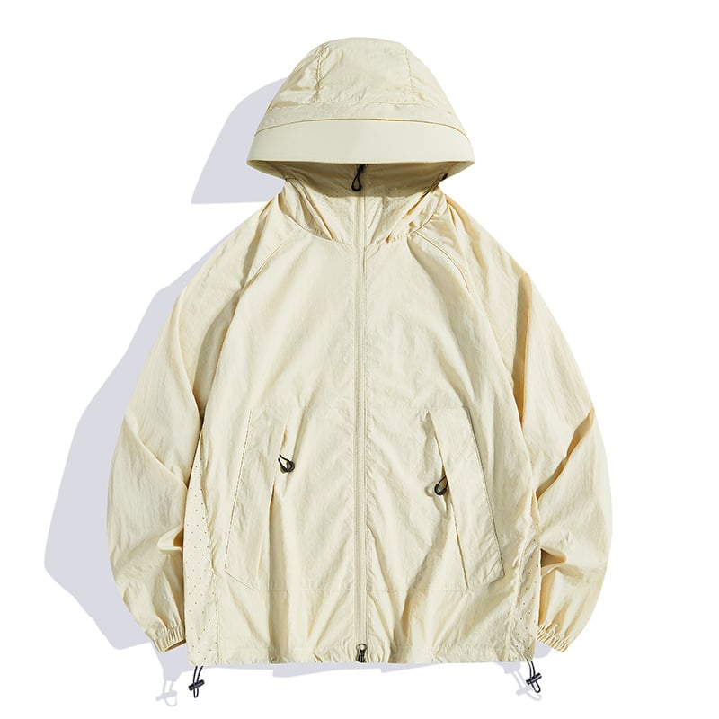 Geacă de vânt outdoor cu glugă, din nailon ușor, protecție UV UPF50+, pentru pescuit, drumeții și călătorii