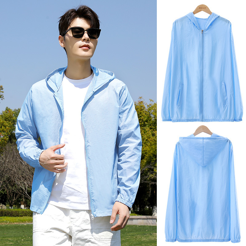 Vyrų kvėpuojanti UV apsaugos nuo saulės vėjo striukė, lengvas poliesterio audinys, su gobtuvu