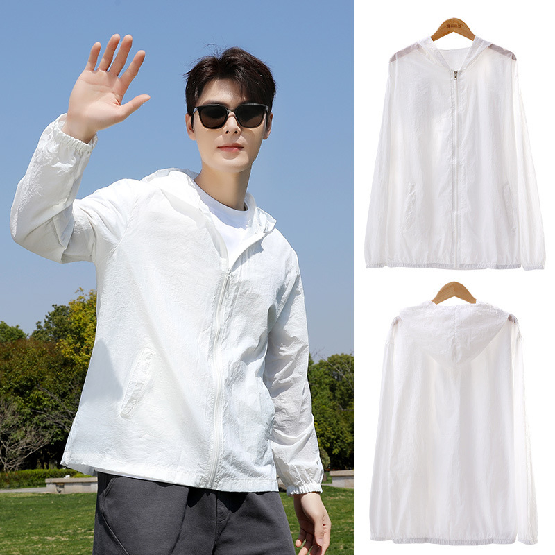 Vyrų kvėpuojanti UV apsaugos nuo saulės vėjo striukė, lengvas poliesterio audinys, su gobtuvu