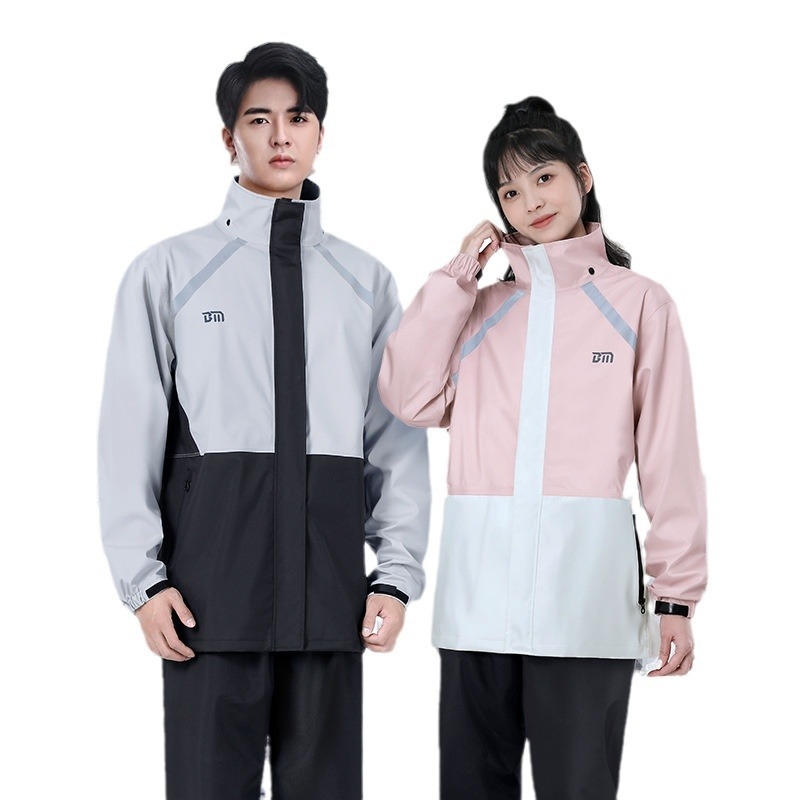 Išskirtas lietaus striukės su kelnais komplektas motoriniam važiavimui, vandeniui atsparus PVC sluoksnis, Chunya Spinning audinys, suaugusieji, logotipo pritaikymas