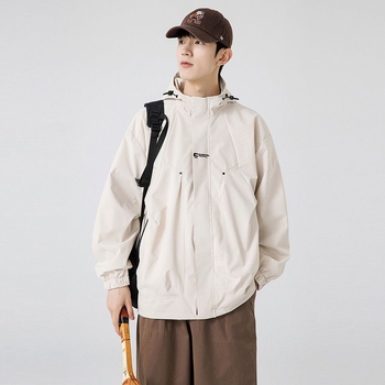 Pánska outdoorová bunda na jaru a jeseň, vodotesná a vetruodolná, s kapucňou, voľný strih, 80% polyester, Little Oxford tkanina