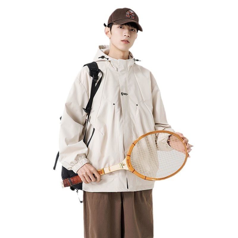 Pánska outdoorová bunda na jaru a jeseň, vodotesná a vetruodolná, s kapucňou, voľný strih, 80% polyester, Little Oxford tkanina