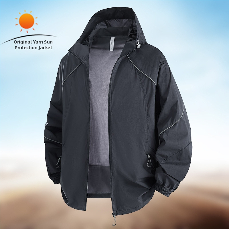 Unisex lauko vėjinė striukė – lengva, su gobtuvu, kvėpuojanti, greitai džiūsta, audinys iš originalių pluoštų nailono, UPF50+ UV apsauga