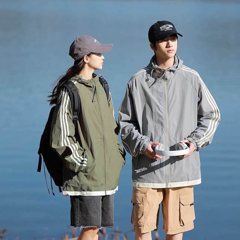 Unisex išorinė vėjo striukė, kvėpuojanti, UPF50+ nuo saulės, blizgi dengta medžiaga, vidutinio ilgio