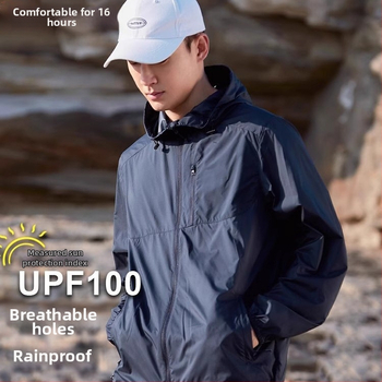 Lauko striukė su gobtuvu iš nailono, unisex, greitai džiūsta, kvėpuojanti, UV apsauga UPF50+, drėgmės valdymas