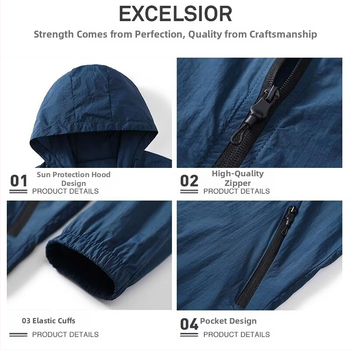 Kapuutsiga päikesekaitse jope, õhuke polüester, suvi, eesmine tõmblukk, külje taskud