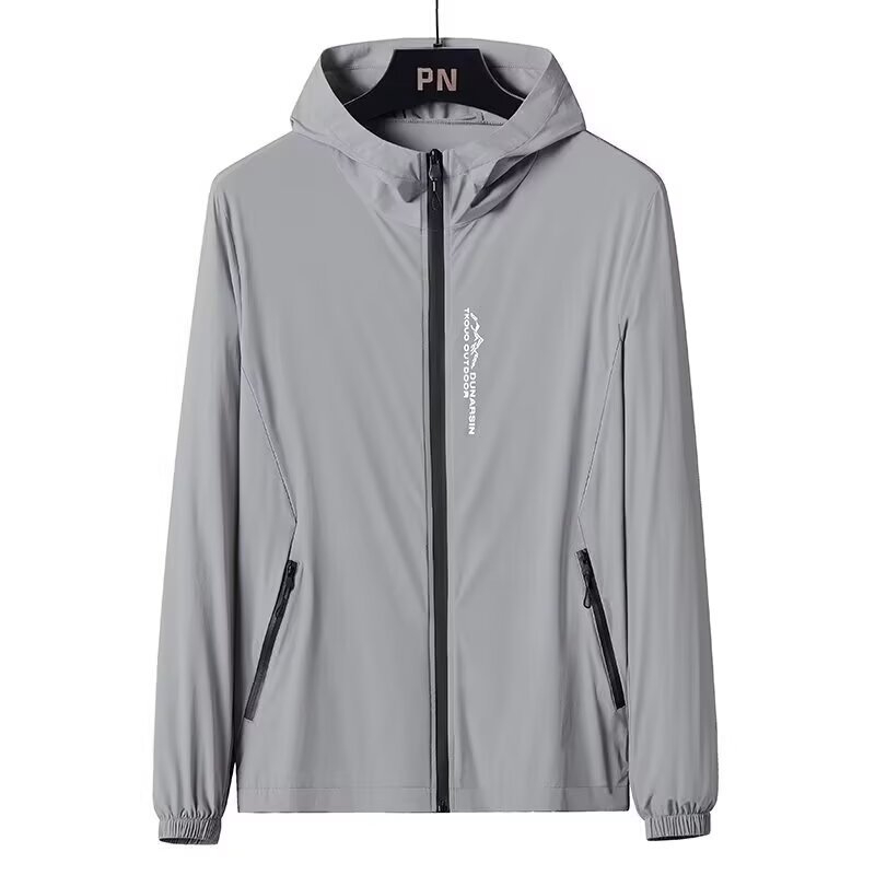 Kapuutsiga päikesekaitse jope, õhuke polüester, suvi, eesmine tõmblukk, külje taskud