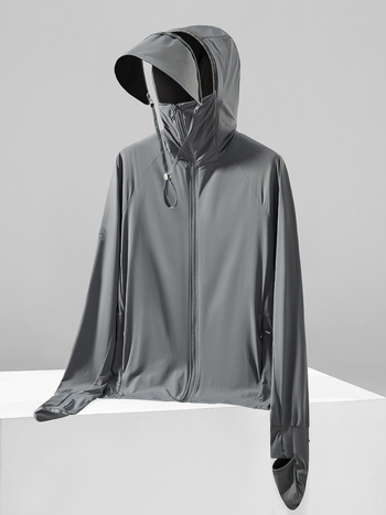 Išorinė striukė su UV apsauga UPF50+, gobtuvu, kvėpuojanti ir greitai džiūstanti Ice Silk audinys (87% nailonas, 13% spandeksas) - įprasta ilgio