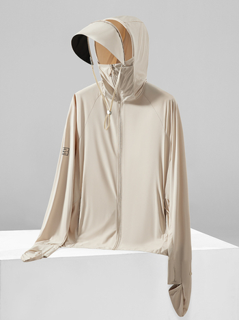 Išorinė striukė su UV apsauga UPF50+, gobtuvu, kvėpuojanti ir greitai džiūstanti Ice Silk audinys (87% nailonas, 13% spandeksas) - įprasta ilgio