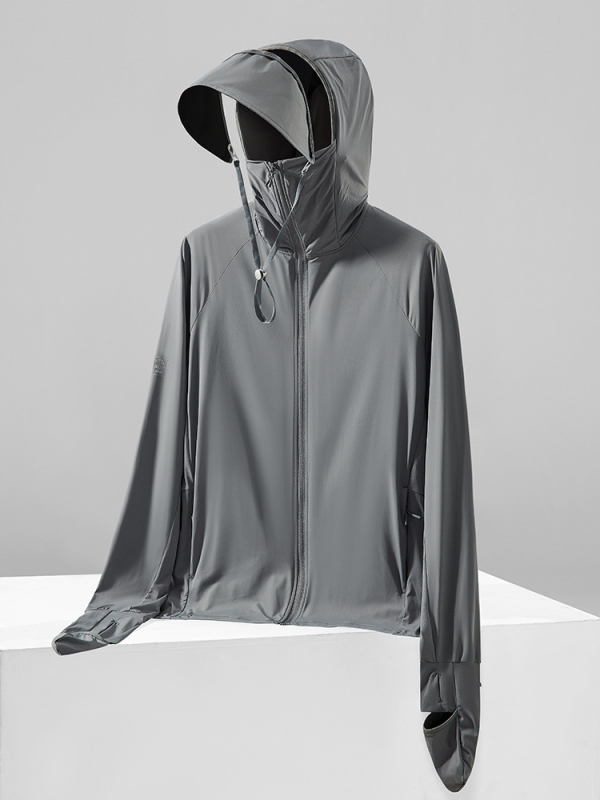 Išorinė striukė su UV apsauga UPF50+, gobtuvu, kvėpuojanti ir greitai džiūstanti Ice Silk audinys (87% nailonas, 13% spandeksas) - įprasta ilgio