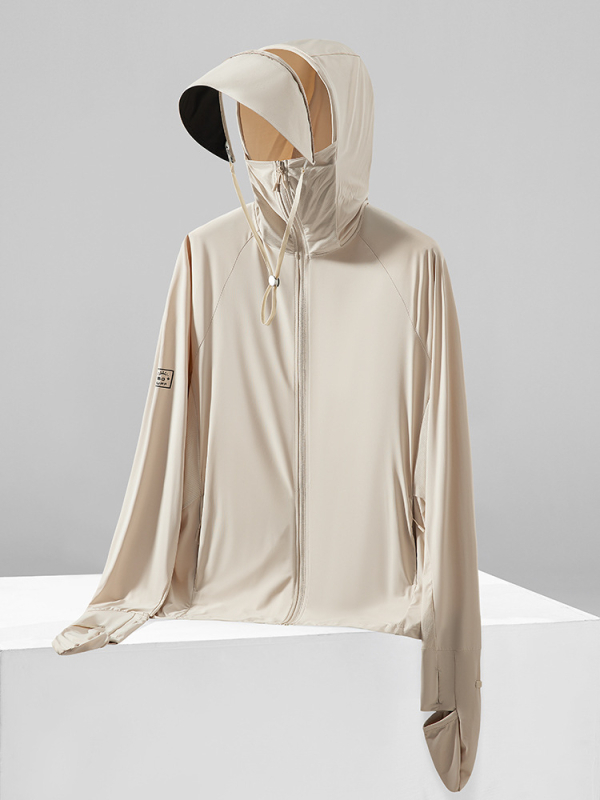 Išorinė striukė su UV apsauga UPF50+, gobtuvu, kvėpuojanti ir greitai džiūstanti Ice Silk audinys (87% nailonas, 13% spandeksas) - įprasta ilgio