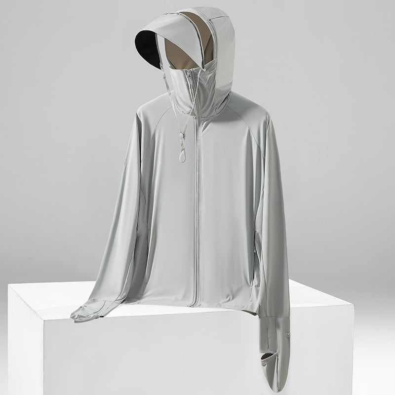 Išorinė striukė su UV apsauga UPF50+, gobtuvu, kvėpuojanti ir greitai džiūstanti Ice Silk audinys (87% nailonas, 13% spandeksas) - įprasta ilgio