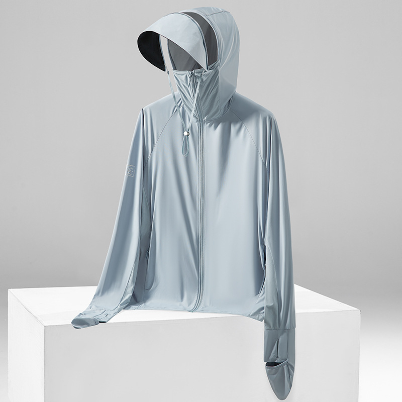 Išorinė striukė su UV apsauga UPF50+, gobtuvu, kvėpuojanti ir greitai džiūstanti Ice Silk audinys (87% nailonas, 13% spandeksas) - įprasta ilgio