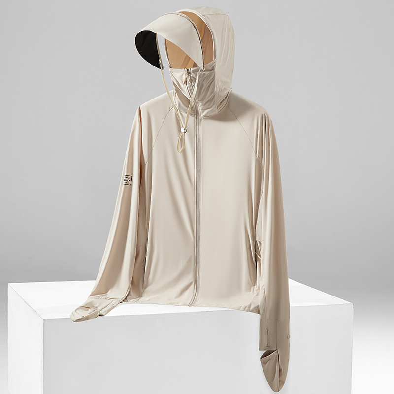 Išorinė striukė su UV apsauga UPF50+, gobtuvu, kvėpuojanti ir greitai džiūstanti Ice Silk audinys (87% nailonas, 13% spandeksas) - įprasta ilgio