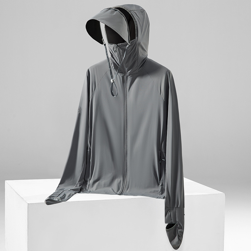 Išorinė striukė su UV apsauga UPF50+, gobtuvu, kvėpuojanti ir greitai džiūstanti Ice Silk audinys (87% nailonas, 13% spandeksas) - įprasta ilgio