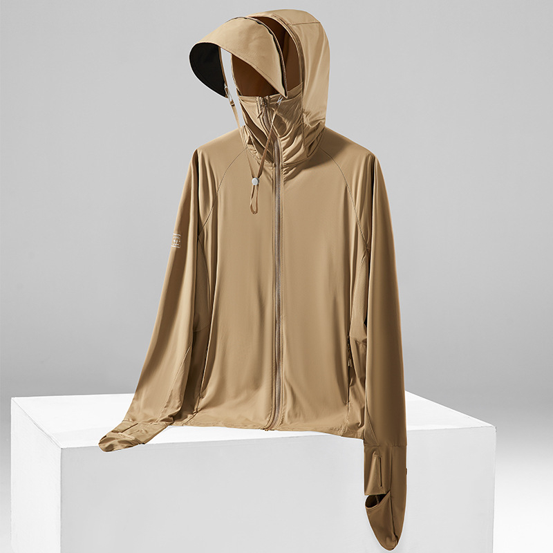 Išorinė striukė su UV apsauga UPF50+, gobtuvu, kvėpuojanti ir greitai džiūstanti Ice Silk audinys (87% nailonas, 13% spandeksas) - įprasta ilgio