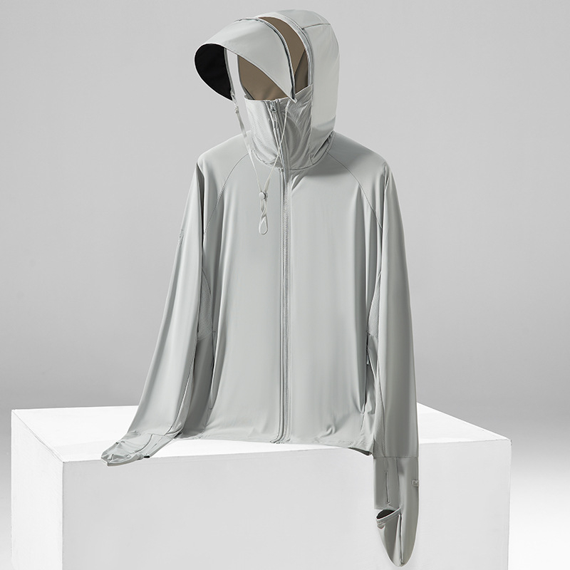 Išorinė striukė su UV apsauga UPF50+, gobtuvu, kvėpuojanti ir greitai džiūstanti Ice Silk audinys (87% nailonas, 13% spandeksas) - įprasta ilgio