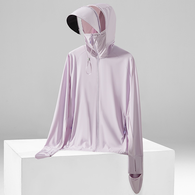 Išorinė striukė su UV apsauga UPF50+, gobtuvu, kvėpuojanti ir greitai džiūstanti Ice Silk audinys (87% nailonas, 13% spandeksas) - įprasta ilgio