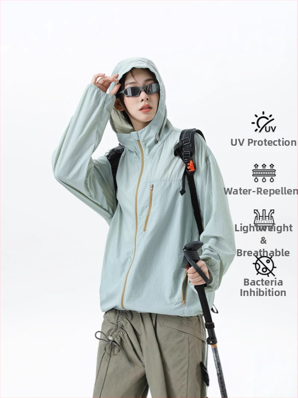 UV-kaitsekapuutsiga riietus UPF50+ kerge veekindel nailon 100% külgse taskutega