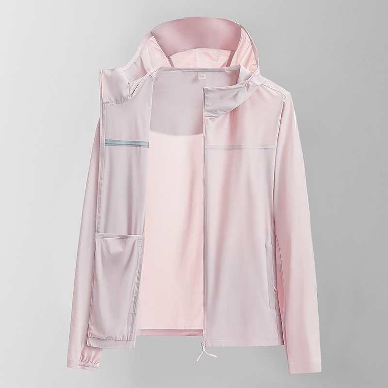 Unisex vasarinė vėjo striukė su UPF50+ saulės apsauga, gobtuvą, dryžuotas raštas, greitai džiūsta, 83% nylonas / 17% spandekso