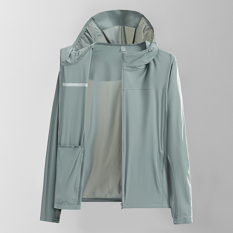 Unisex vasarinė vėjo striukė su UPF50+ saulės apsauga, gobtuvą, dryžuotas raštas, greitai džiūsta, 83% nylonas / 17% spandekso