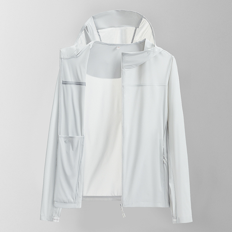 Unisex vasarinė vėjo striukė su UPF50+ saulės apsauga, gobtuvą, dryžuotas raštas, greitai džiūsta, 83% nylonas / 17% spandekso