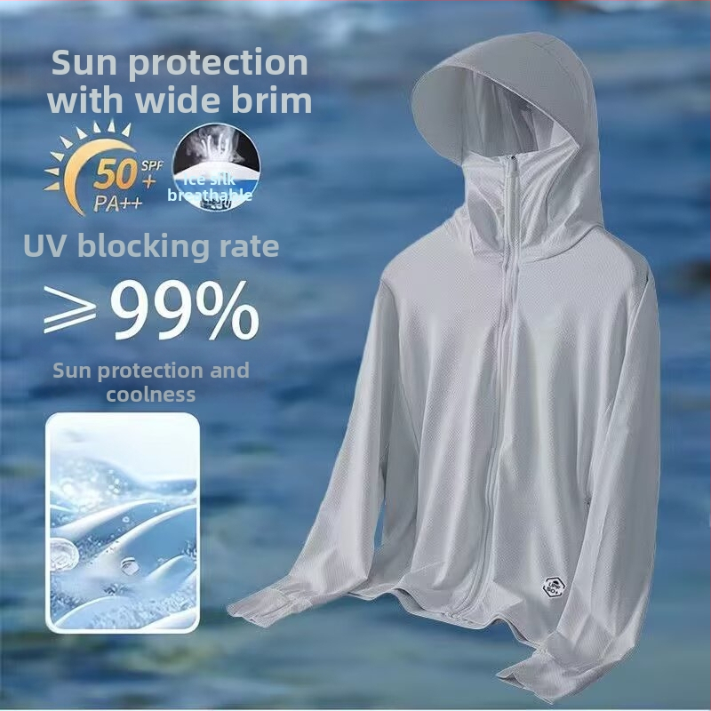 Päikesekaitsekapuutsiga jakk suveks — hingav polüesteri segu, õhuke kangas, tõmblukk, kolmemõõtmelised patch taskud