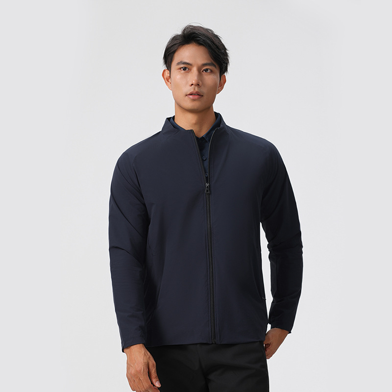 Jachetă impermeabilă pentru bărbați, cu dublu strat, guler înalt, mâneci lungi, țesătură țesută