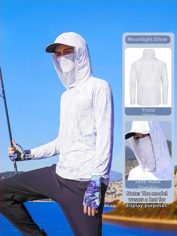 Meeste kamuflaažiline kalastus päikesekaitse jope — väga õhuke Ice Silk, hingav polüester, kapuutsiga, suvi