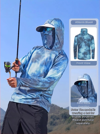 Meeste kamuflaažiline kalastus päikesekaitse jope — väga õhuke Ice Silk, hingav polüester, kapuutsiga, suvi