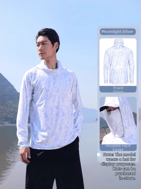 Meeste kamuflaažiline kalastus päikesekaitse jope — väga õhuke Ice Silk, hingav polüester, kapuutsiga, suvi