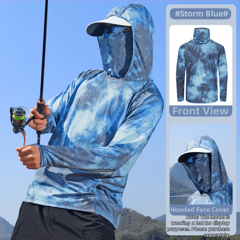 Meeste kamuflaažiline kalastus päikesekaitse jope — väga õhuke Ice Silk, hingav polüester, kapuutsiga, suvi