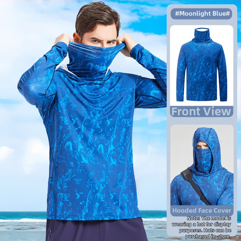 Meeste kamuflaažiline kalastus päikesekaitse jope — väga õhuke Ice Silk, hingav polüester, kapuutsiga, suvi