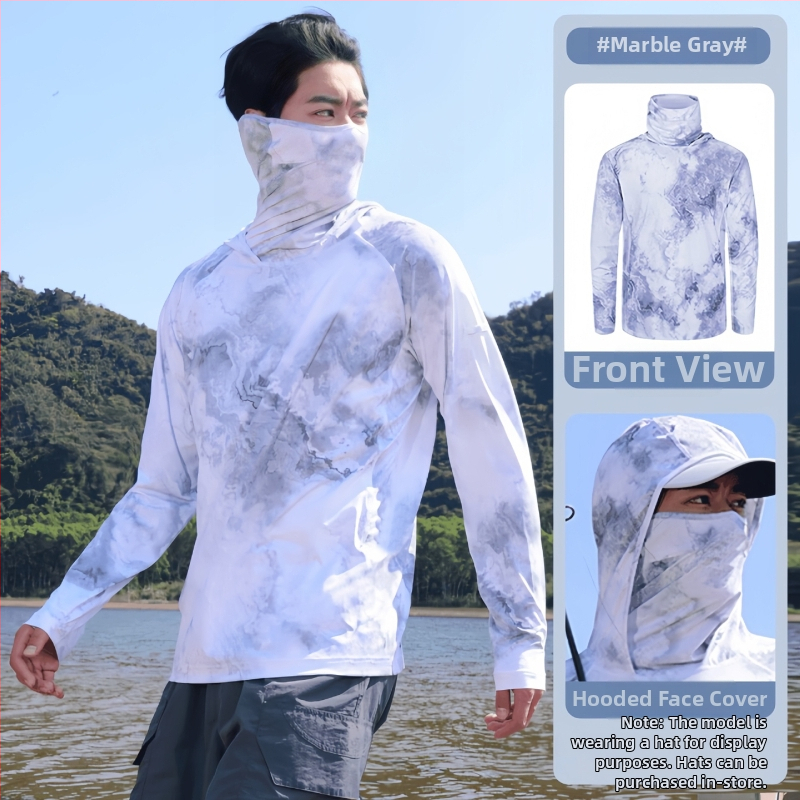 Meeste kamuflaažiline kalastus päikesekaitse jope — väga õhuke Ice Silk, hingav polüester, kapuutsiga, suvi
