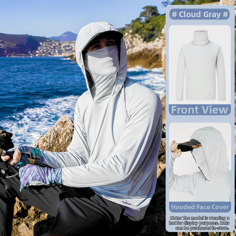 Meeste kamuflaažiline kalastus päikesekaitse jope — väga õhuke Ice Silk, hingav polüester, kapuutsiga, suvi