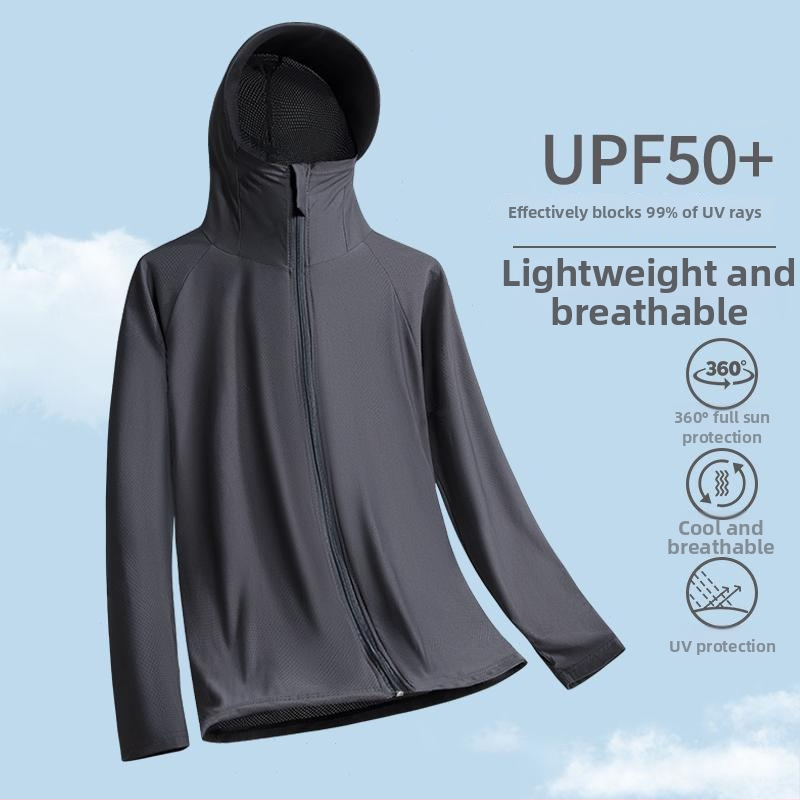 Meeste UPF50+ kapuutsiga päikesekaitse T-särk – kiire kuivatamine, hingav, tõmblukuga