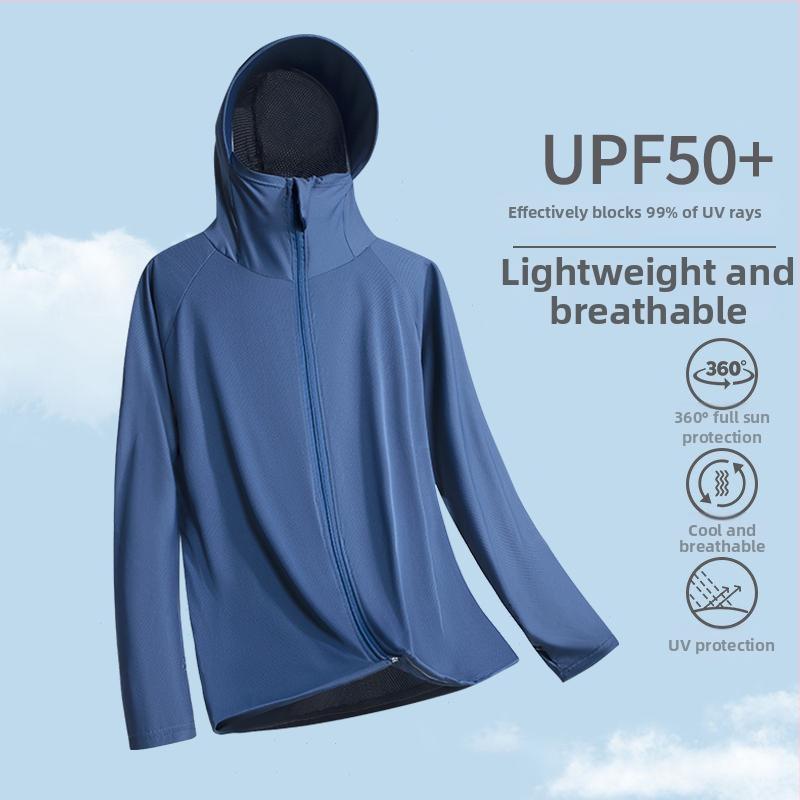 Meeste UPF50+ kapuutsiga päikesekaitse T-särk – kiire kuivatamine, hingav, tõmblukuga