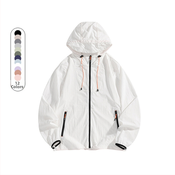 Unisex sportlik jope kapuutsiga, hingav 100% nailon, UPF50+ päikesekaitse, suveline mudel, tõmblukuga