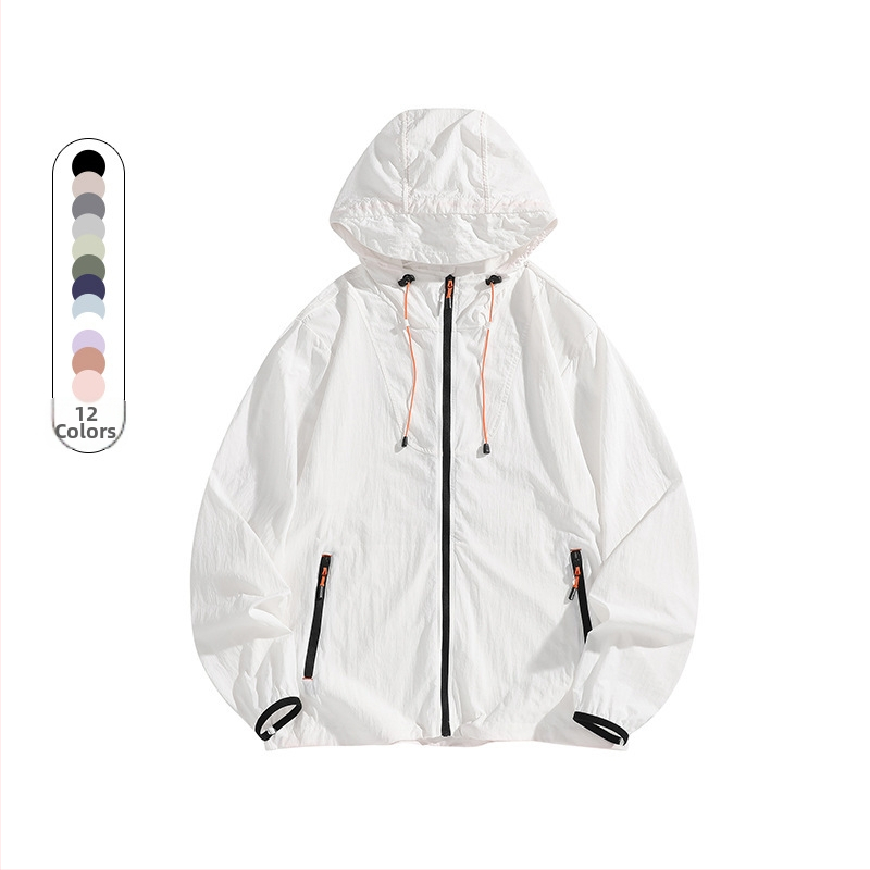 Unisex sportlik jope kapuutsiga, hingav 100% nailon, UPF50+ päikesekaitse, suveline mudel, tõmblukuga