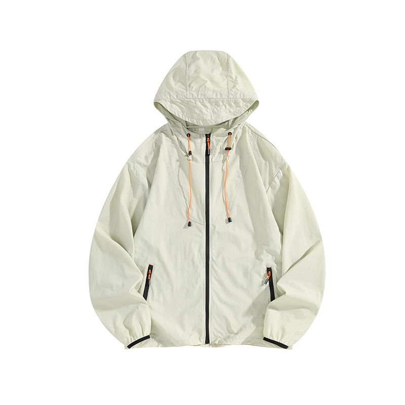 Unisex sportlik jope kapuutsiga, hingav 100% nailon, UPF50+ päikesekaitse, suveline mudel, tõmblukuga