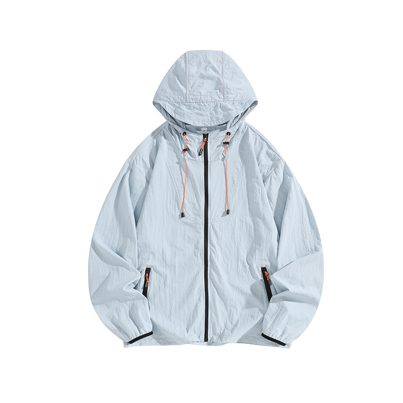 Unisex sportlik jope kapuutsiga, hingav 100% nailon, UPF50+ päikesekaitse, suveline mudel, tõmblukuga