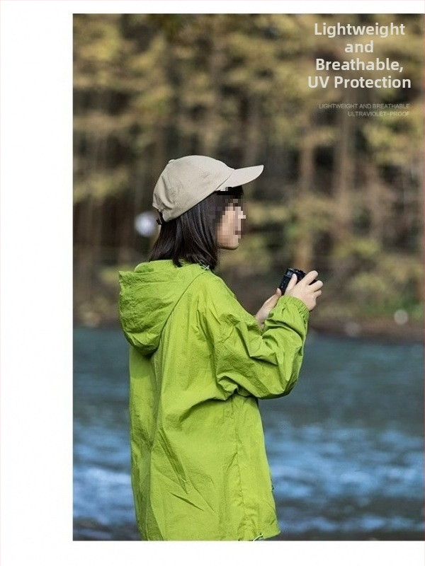Kapucēta jaka saules aizsardzībai, viegla, poliestera maisījums, rāvējslēdzējs, sānu kabatas