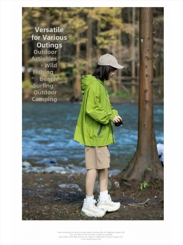 Kapucēta jaka saules aizsardzībai, viegla, poliestera maisījums, rāvējslēdzējs, sānu kabatas