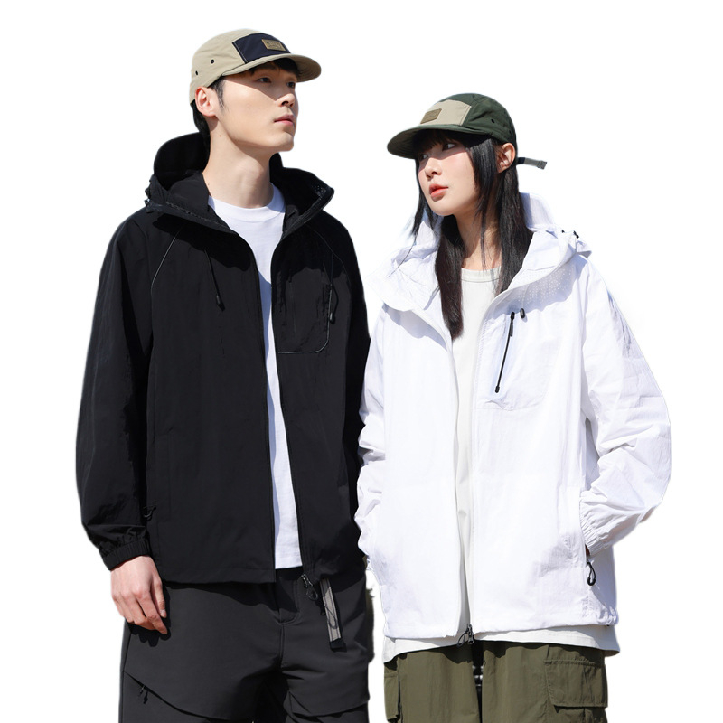 Lauko vėjo striukė – unisex, su gobtuvu, UPF100+ UV apsauga, kvėpuojanti ir greitai džiūstanti, nailono audinys